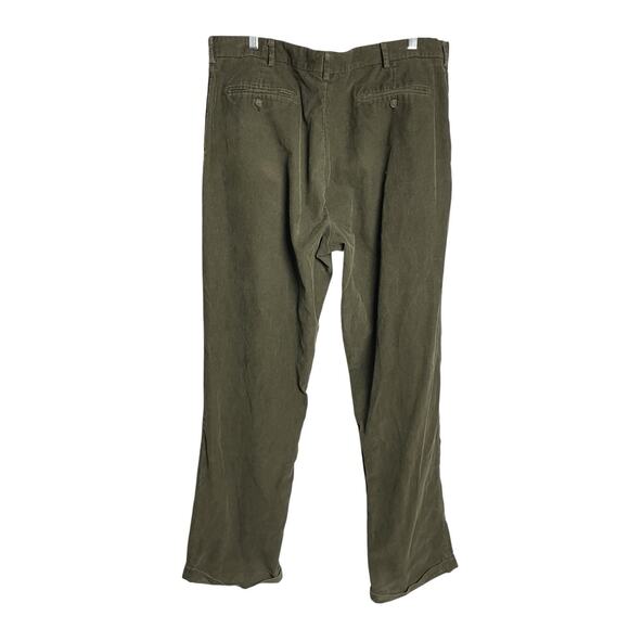 Vtg Lands End Corduroy Pants Mens 38R Olive Green 100% Cotton Pleated Cuffed - Picture 2 of 11